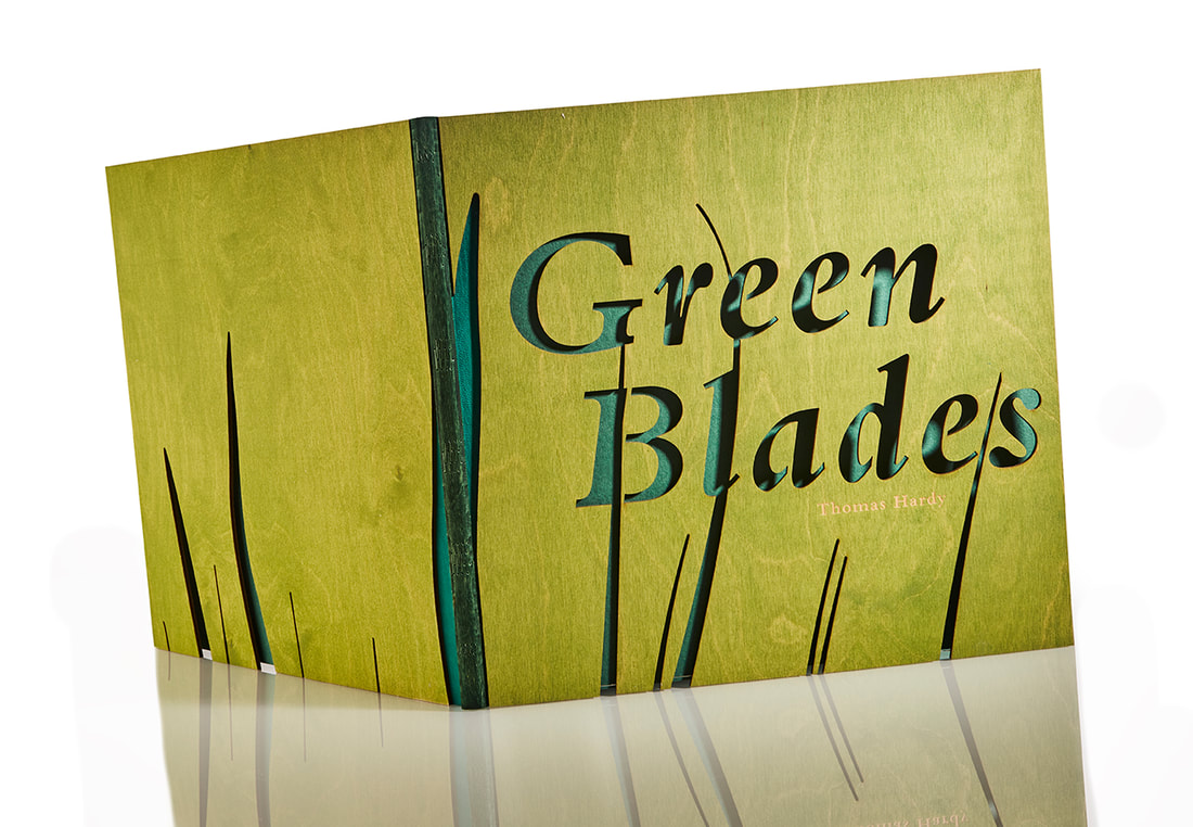 Geert Stevens Boekkunst, Green Blades from her mound Auteur: Thomas Hardy (dichter) Illustrator: Mark Cazalet (houtsnedes en linosnedes)