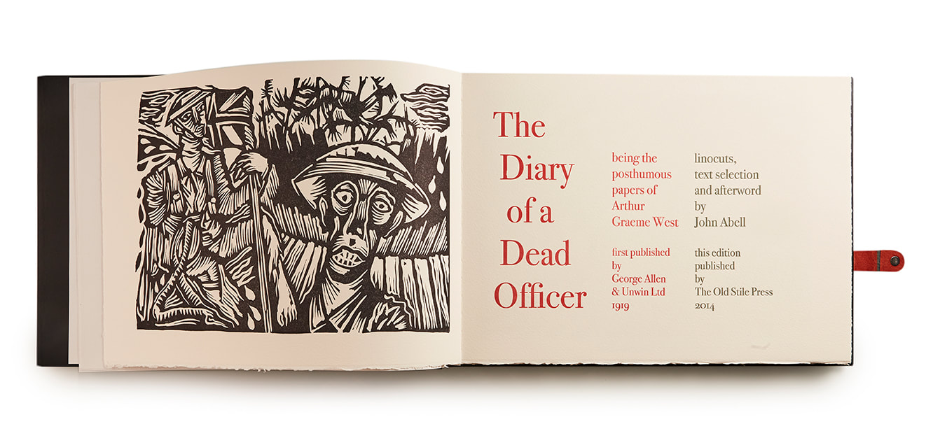 Titelpagina - The Diary of a Dead Officer. Dagboek van Arthur Graeme West
Linosneden van John Abell